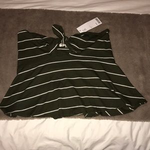 Green striped strapless top